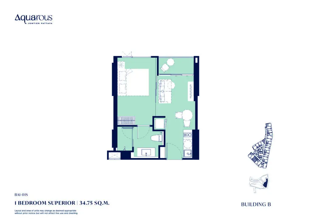 1-bedroom 34.75 sqm