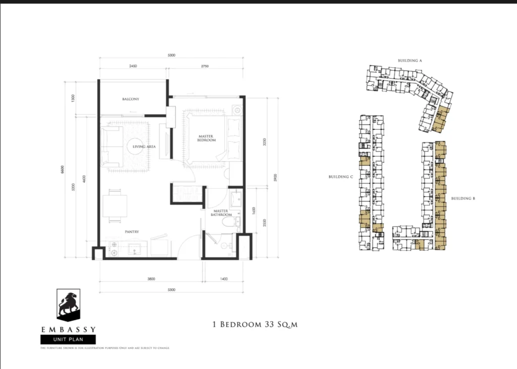 1 Bedroom 33 sq.m.