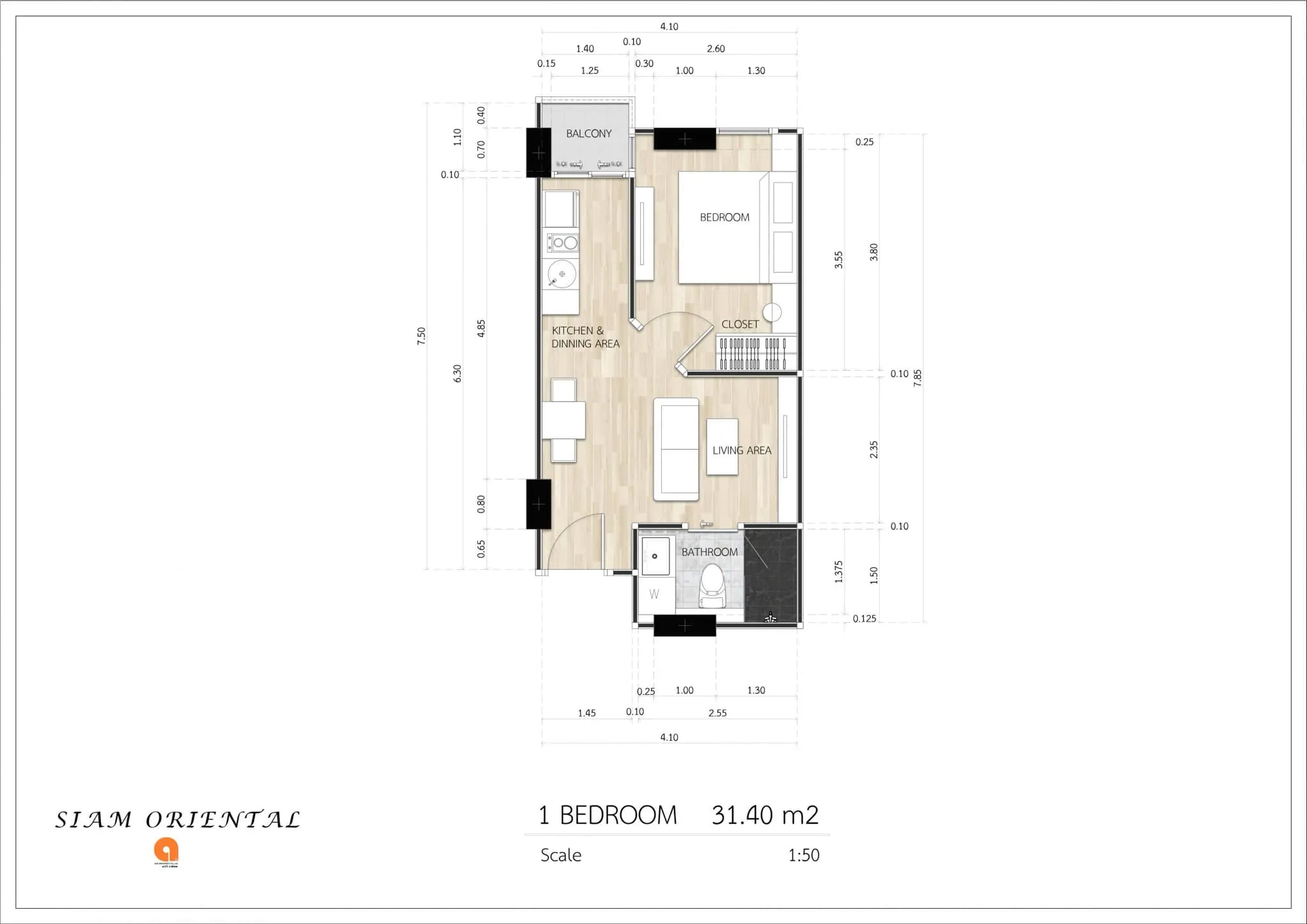 Siam Oriental Dream — 1 bedroom, 31 m², 3 fl