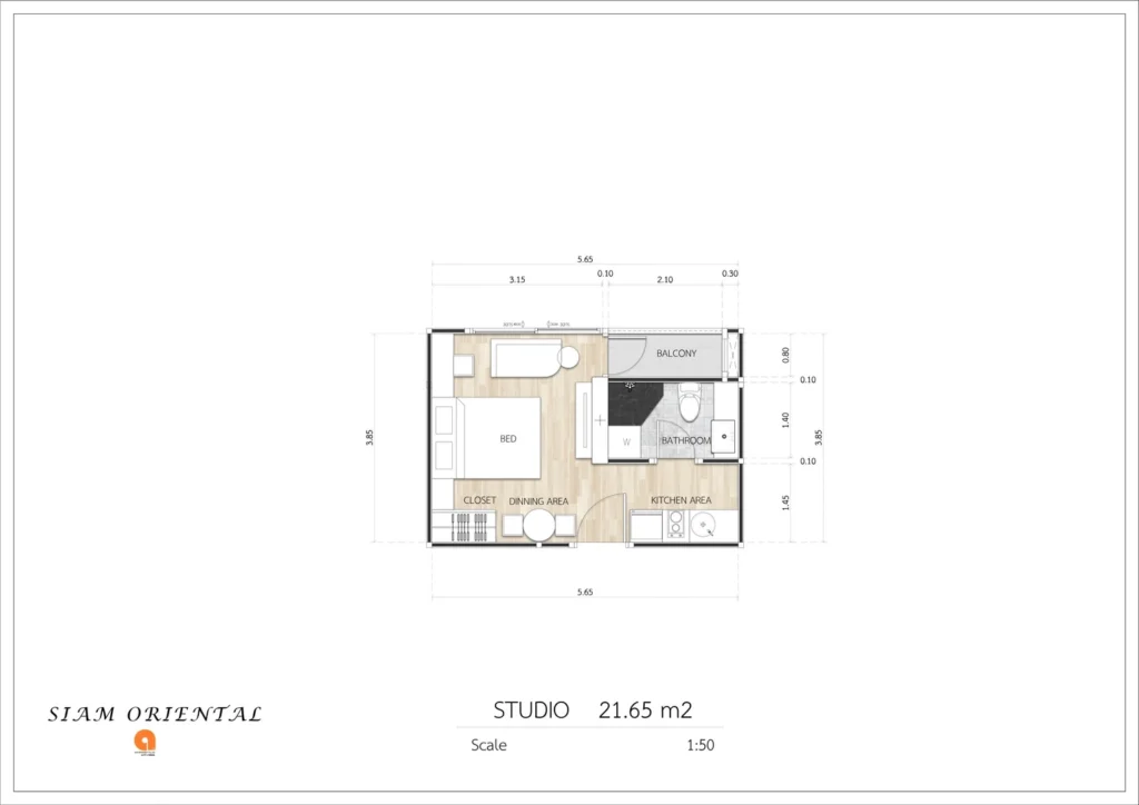 Studio 21.65 m²