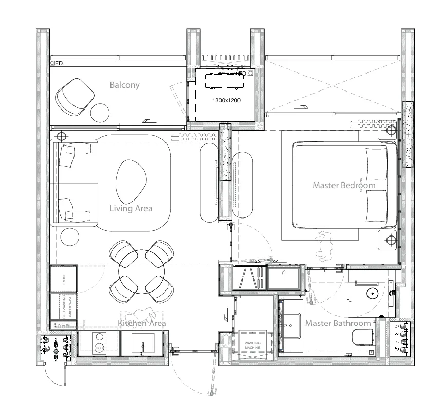 1 Bedroom 49.00 - 64.00 Sq.m.