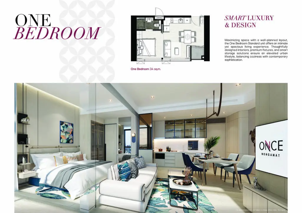 1 Bedroom  34.00 - 56.00 Sq.m interior 1