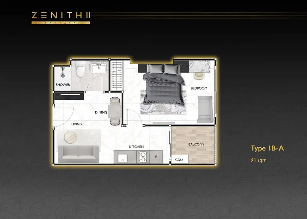 1 Bedroom 34 - 54 Sq.m.