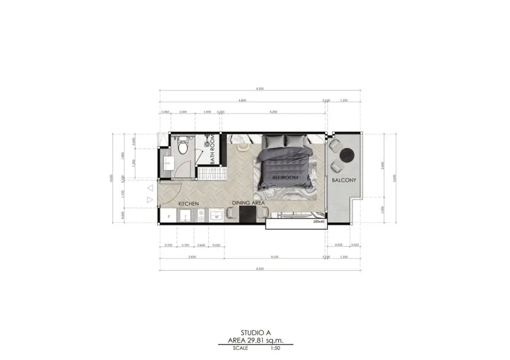 Studio 29.81 - 30.80 sq.m.