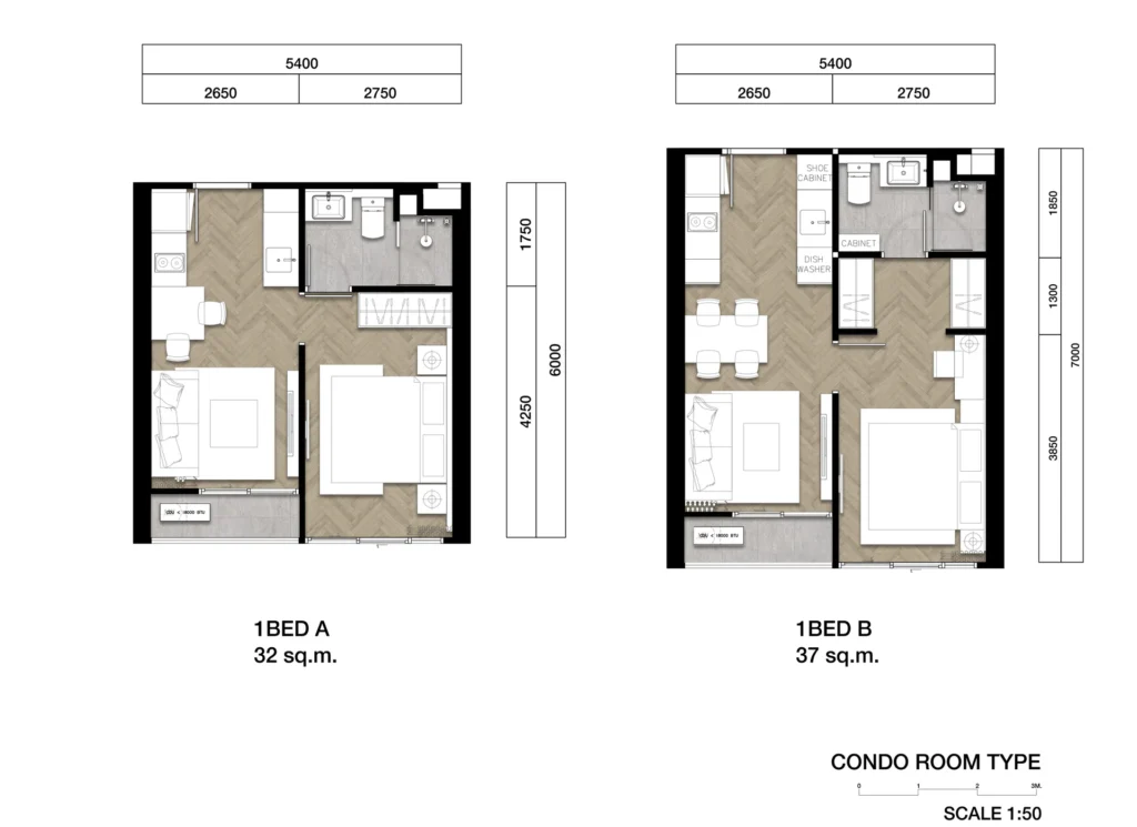 1 Bedroom 32.00 - 37.00 Sq.m