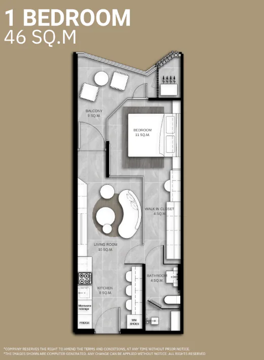 1 Bedroom / 46.00 Sq.m.