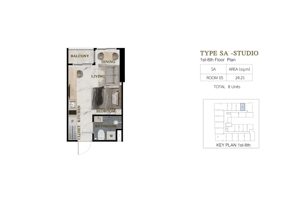 Studio 22.78 - 27.94 Sq.m.