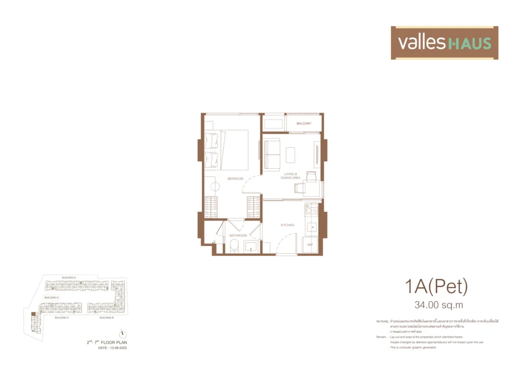 1 Bedroom + Pet  34.00 Sq.m.