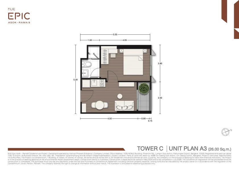 1 Bedroom 26.00 Sq.m.