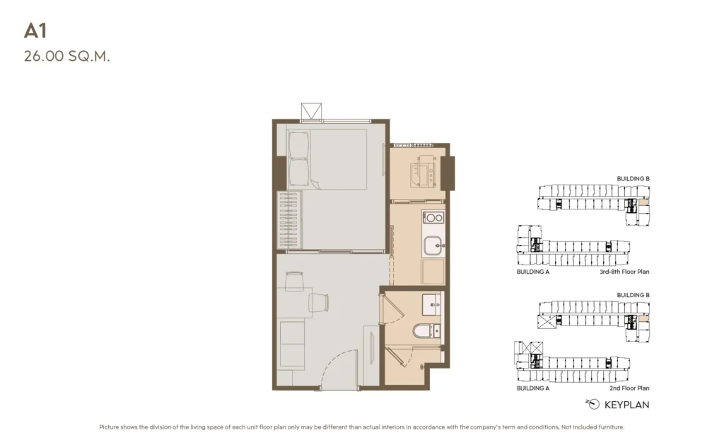 1 Bedroom A1 26.00 Sq.m.