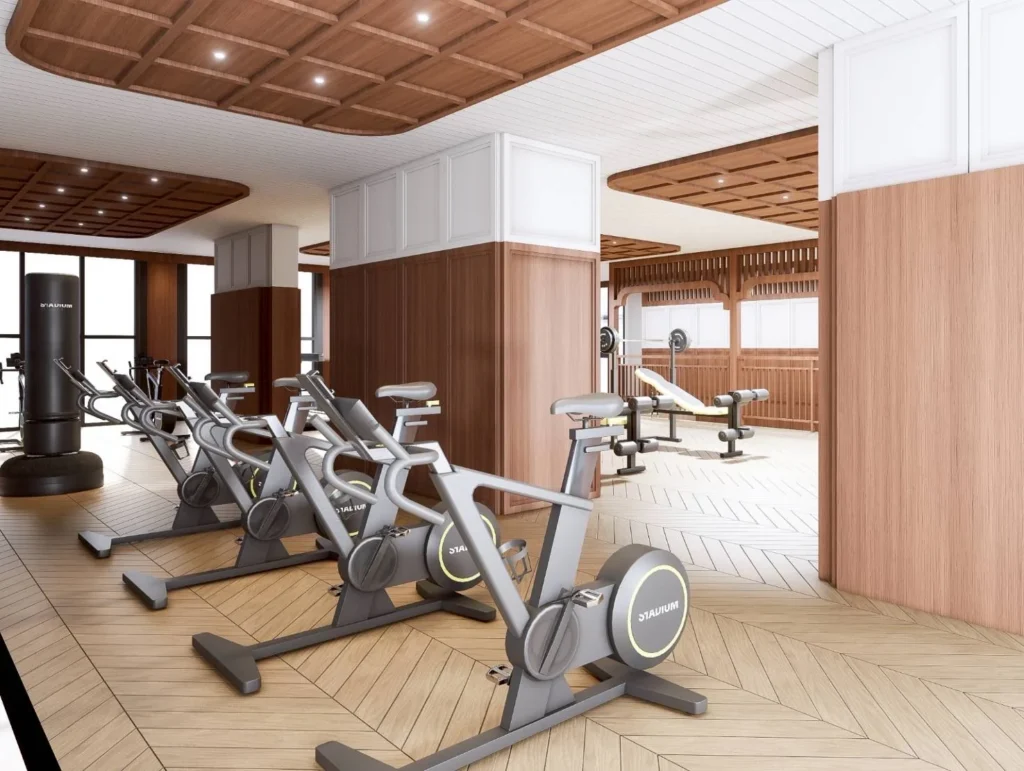 Современный фитнес-зал для тренировок жителей комплекса | Modern fitness center for residents